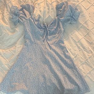 SHEIN Light Blue Floral Puff Sleeve Dress